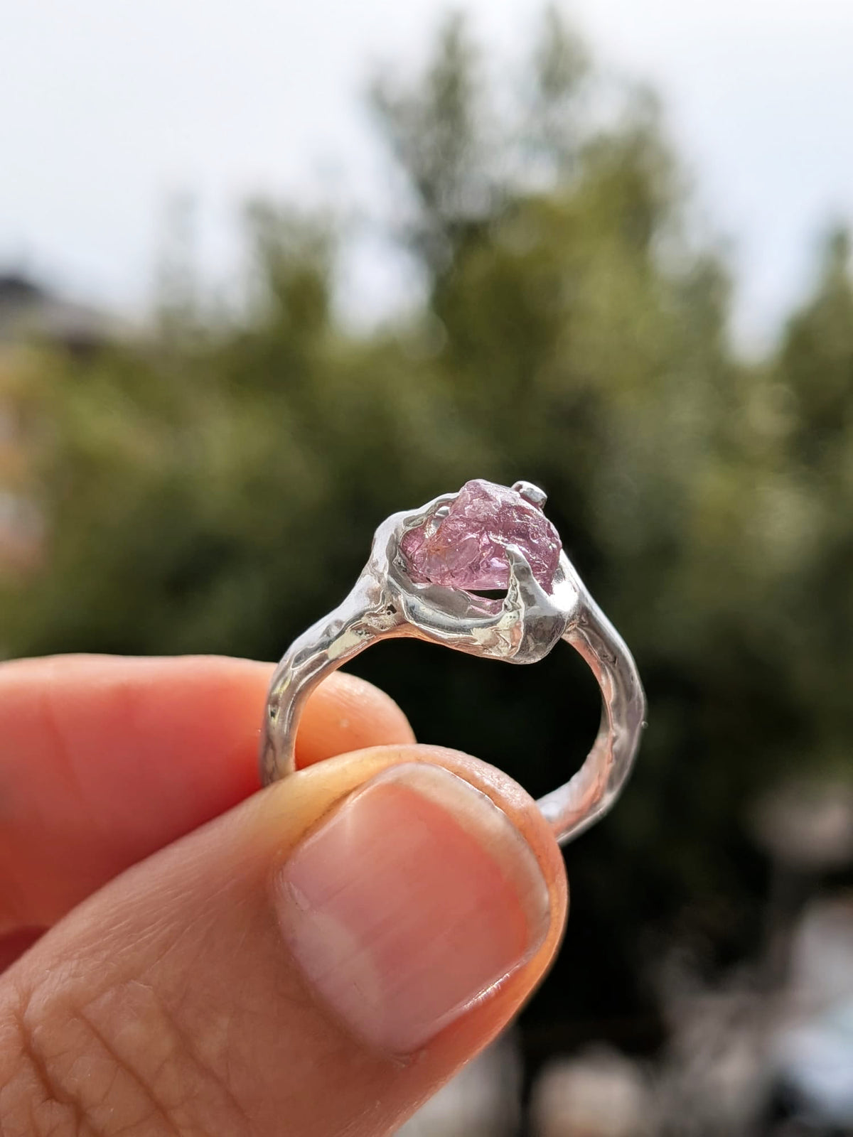 SPINELA Anillo- Pieza única espinela rosa y plata de ley