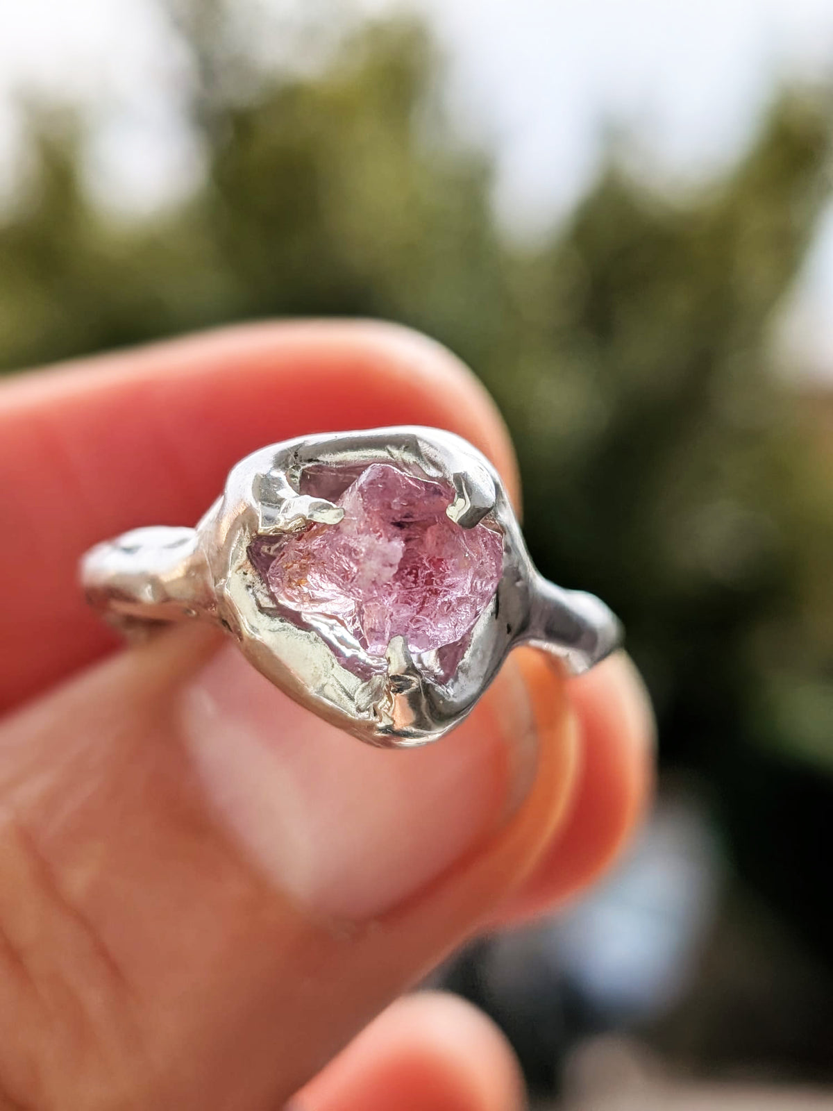 SPINELA Anillo- Pieza única espinela rosa y plata de ley