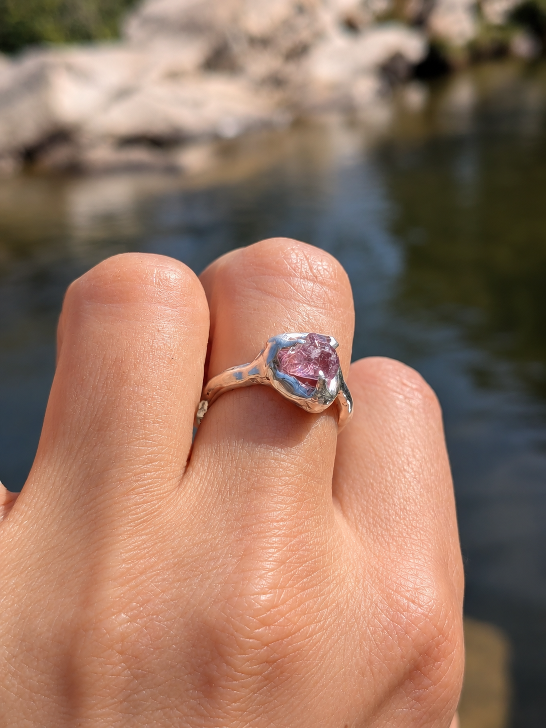 SPINELA Anillo- Pieza única espinela rosa y plata de ley